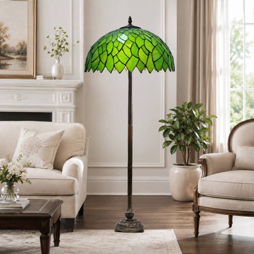Tiffany style green leaf - leaf, floor