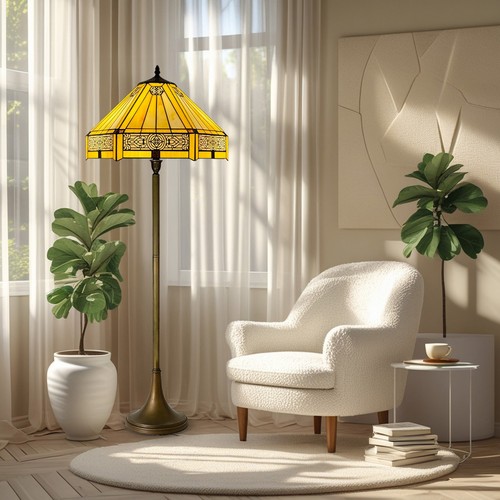 Tiffany style yellow hexagon - style,
